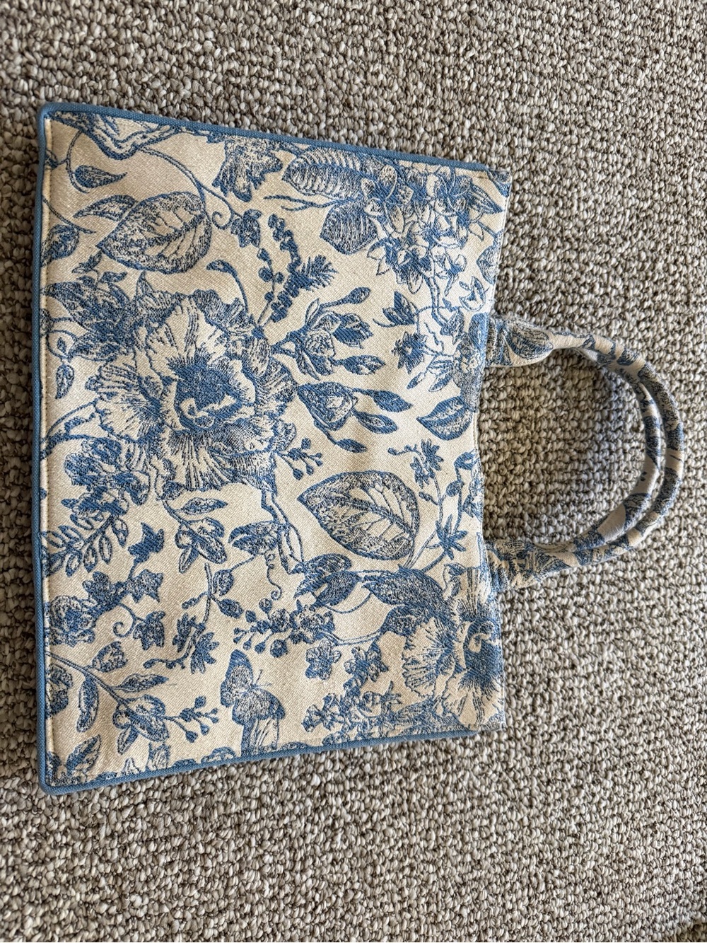 Antik Kraft Blue and Cream Floral Canvas Tote